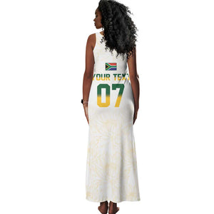 Custom South Africa Cricket Champion Tank Maxi Dress Gold Proteas - All White - African Pride