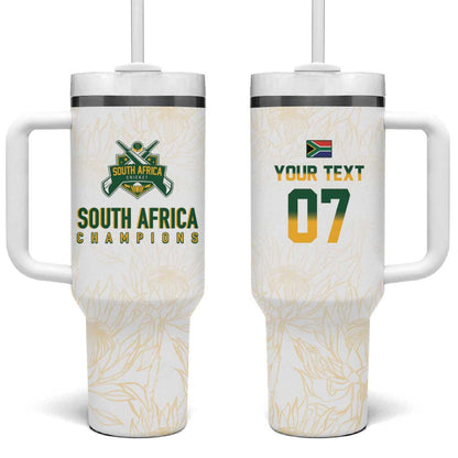 Custom South Africa Cricket Champion Tumbler With Handle Gold Proteas - All White - African Pride