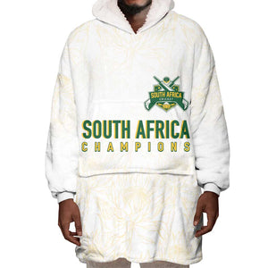 Custom South Africa Cricket Champion Wearable Blanket Hoodie Gold Proteas - All White - African Pride