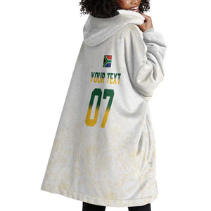 Custom South Africa Cricket Champion Wearable Blanket Hoodie Gold Proteas - All White - African Pride
