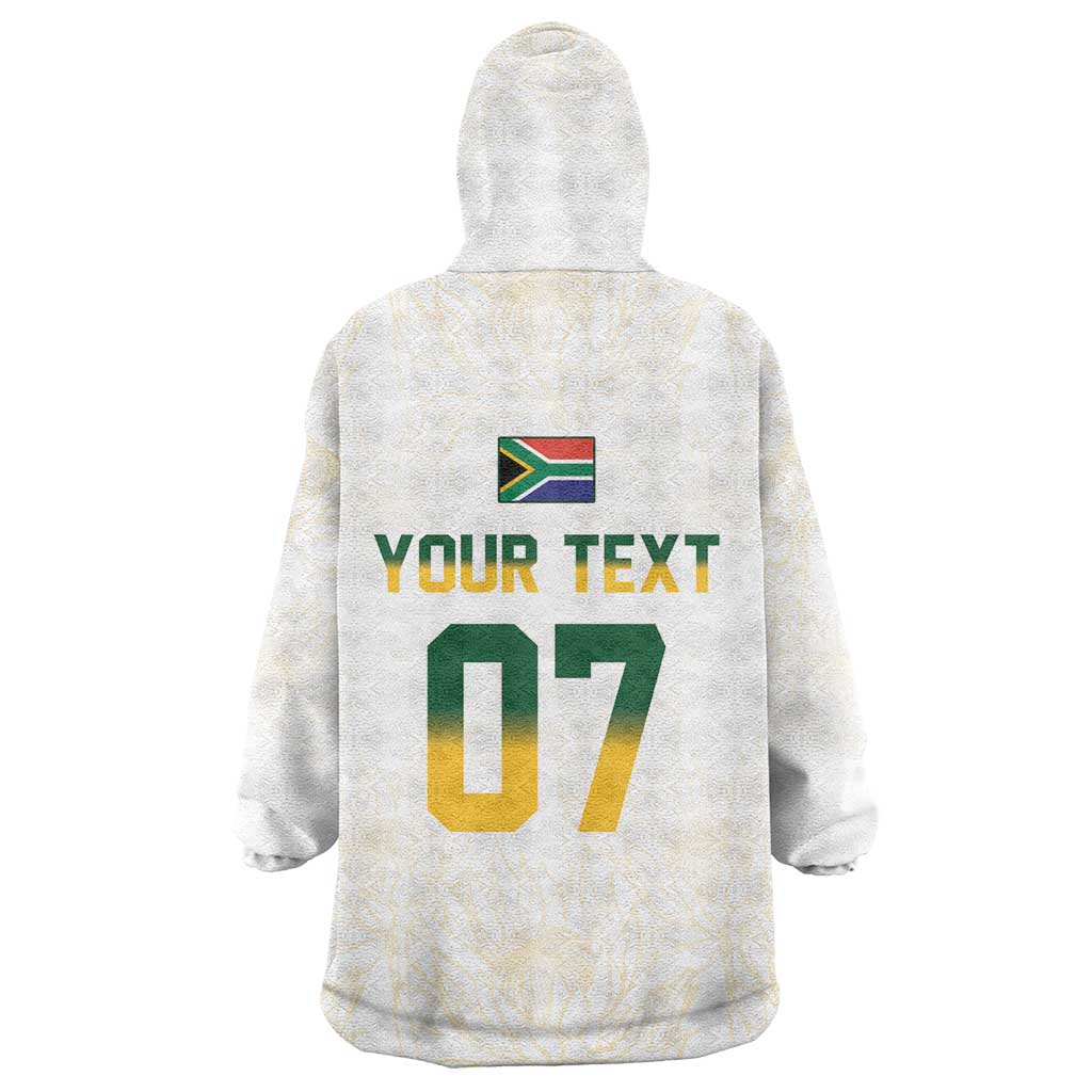 Custom South Africa Cricket Champion Wearable Blanket Hoodie Gold Proteas - All White - African Pride