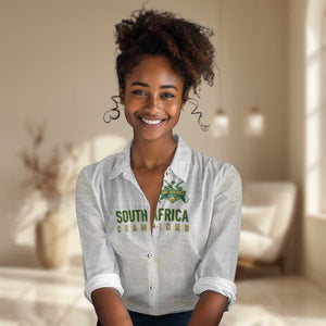 Custom South Africa Cricket Champion Women Casual Shirt Gold Proteas - All White - African Pride