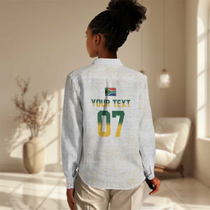 Custom South Africa Cricket Champion Women Casual Shirt Gold Proteas - All White - African Pride