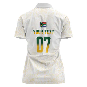 Custom South Africa Cricket Champion Women Polo Shirt Gold Proteas - All White - African Pride