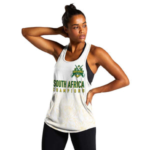 Custom South Africa Cricket Champion Women Racerback Tank Gold Proteas - All White - African Pride