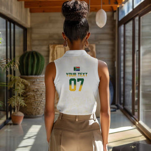 Custom South Africa Cricket Champion Women Sleeveless Polo Shirt Gold Proteas - All White - African Pride
