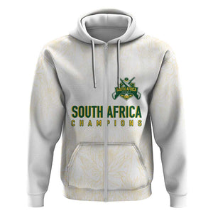 Custom South Africa Cricket Champion Zip Hoodie Gold Proteas - All White - African Pride