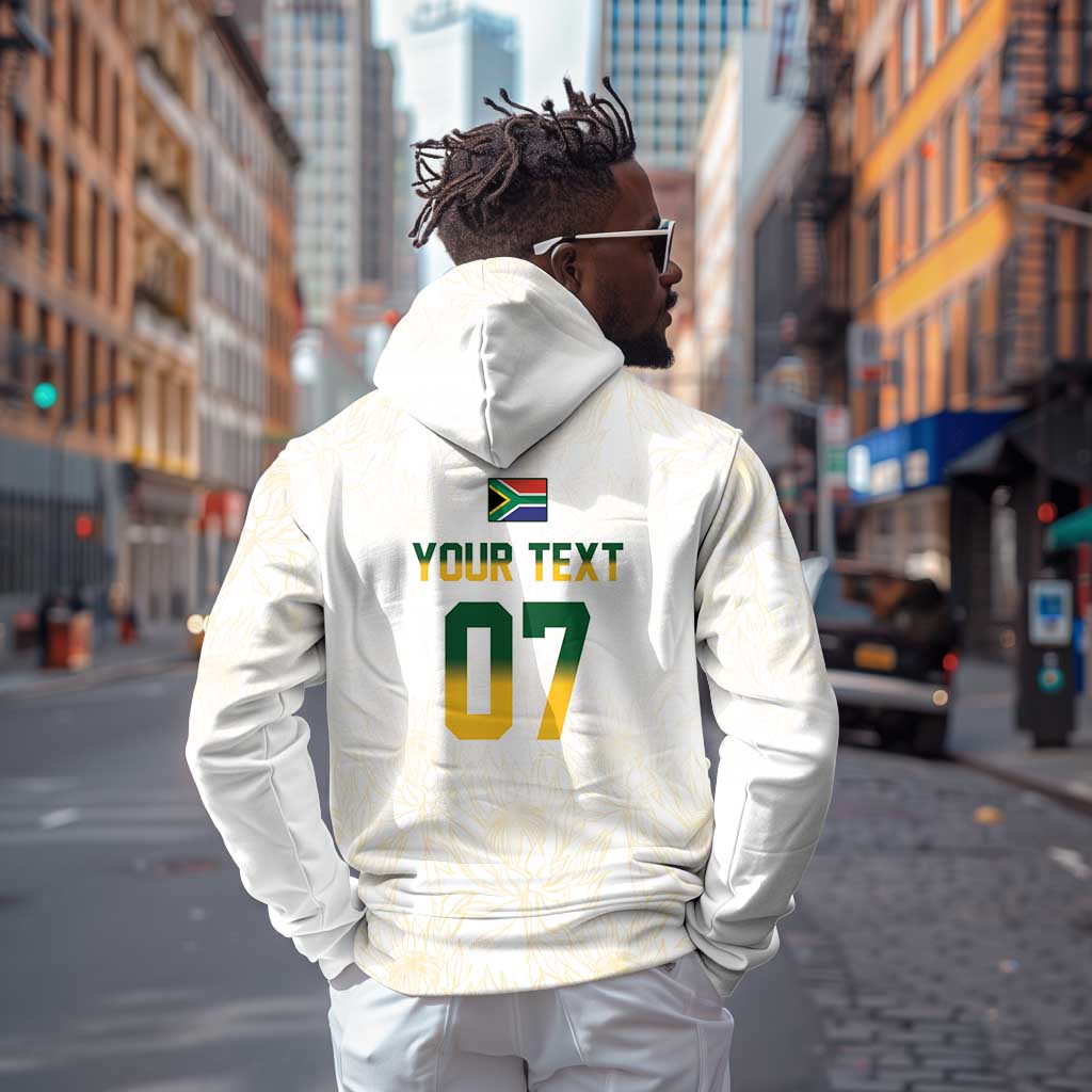 Custom South Africa Cricket Champion Zip Hoodie Gold Proteas - All White - African Pride