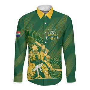 Custom South Africa Cricket Champion Long Sleeve Button Shirt Proteas Rock The World - African Pride