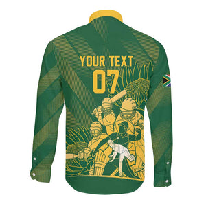 Custom South Africa Cricket Champion Long Sleeve Button Shirt Proteas Rock The World - African Pride