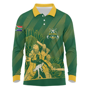 Custom South Africa Cricket Champion Long Sleeve Polo Shirt Proteas Rock The World - African Pride