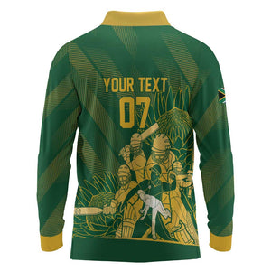 Custom South Africa Cricket Champion Long Sleeve Polo Shirt Proteas Rock The World - African Pride