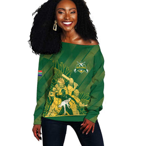 Custom South Africa Cricket Champion Off Shoulder Sweater Proteas Rock The World - African Pride