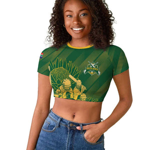 Custom South Africa Cricket Champion Raglan Cropped T shirt Proteas Rock The World - African Pride
