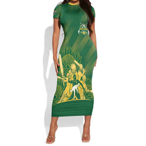 Custom South Africa Cricket Champion Short Sleeve Bodycon Dress Proteas Rock The World - African Pride