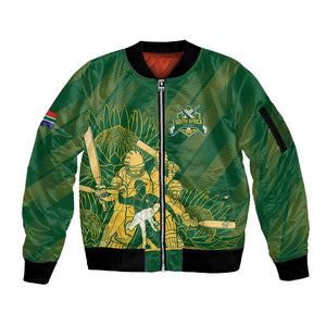 Custom South Africa Cricket Champion Sleeve Zip Bomber Jacket Proteas Rock The World - African Pride