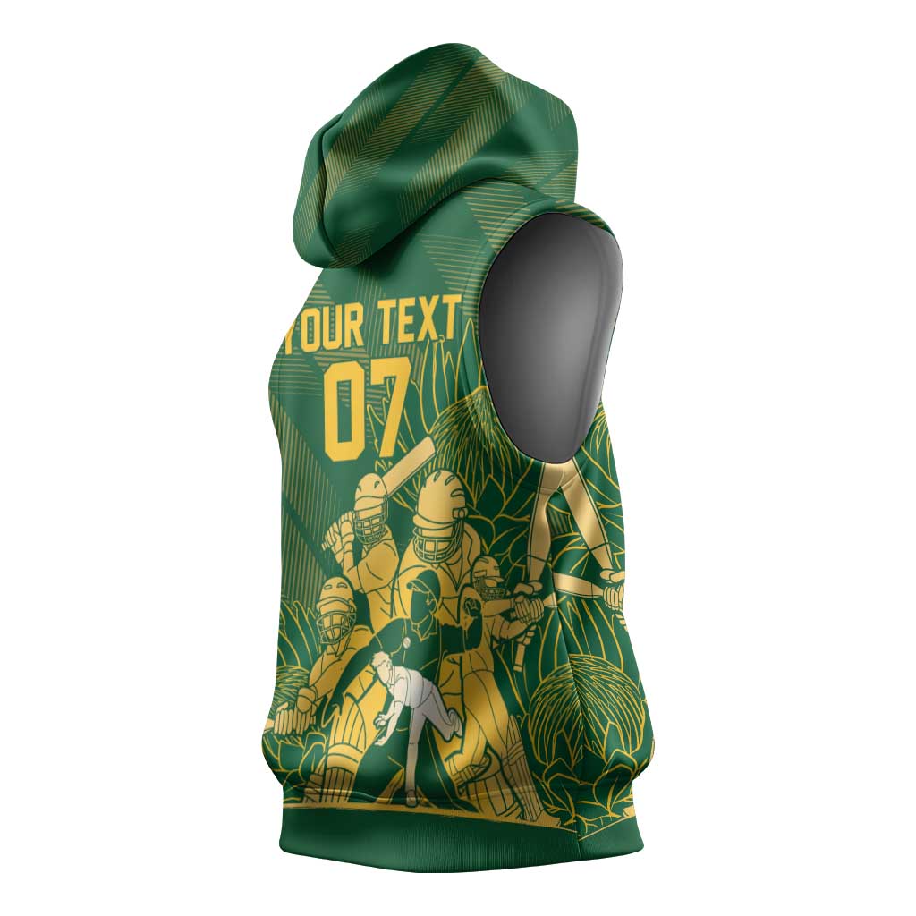 Custom South Africa Cricket Champion Sleeveless Hoodie Proteas Rock The World - African Pride