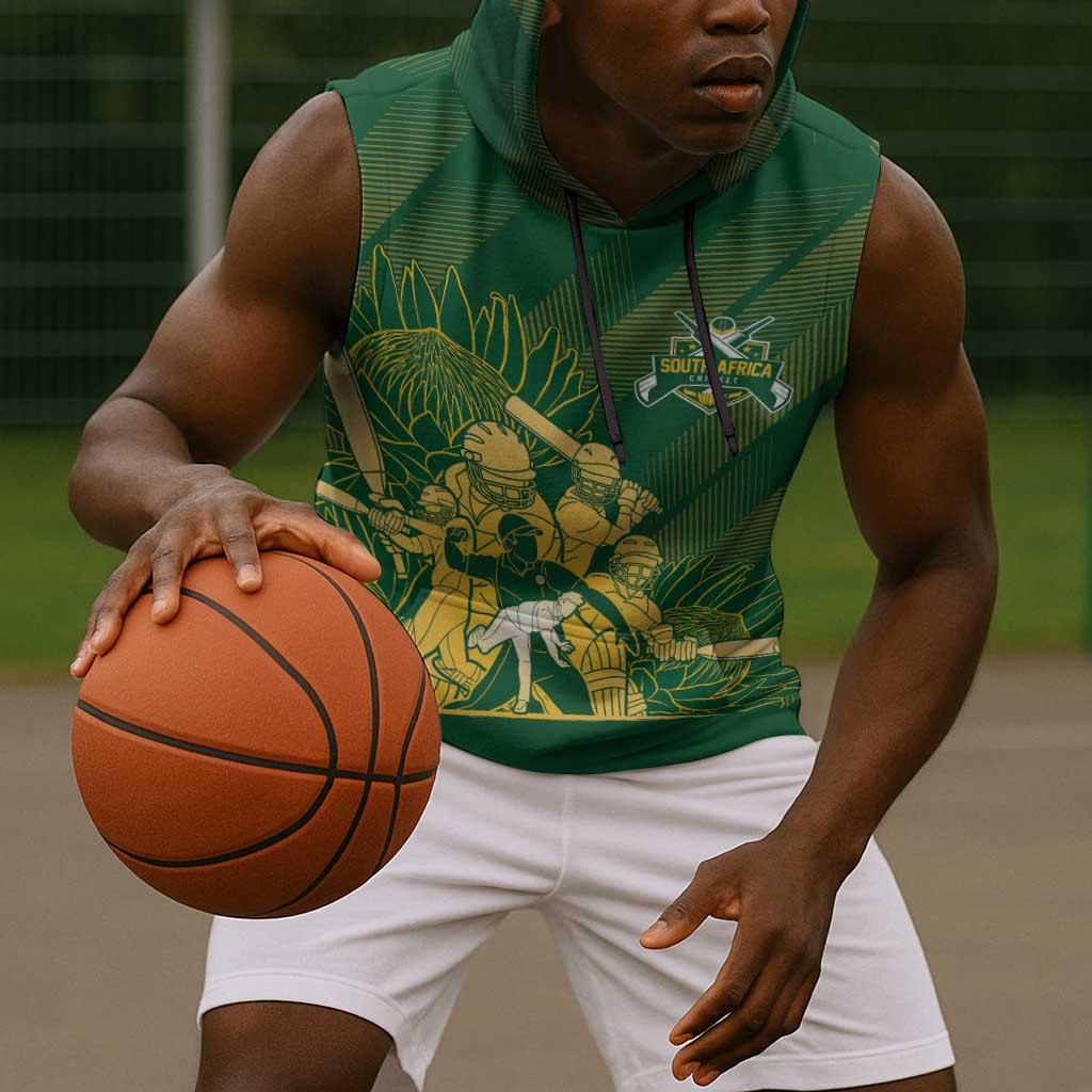 Custom South Africa Cricket Champion Sleeveless Hoodie Proteas Rock The World - African Pride