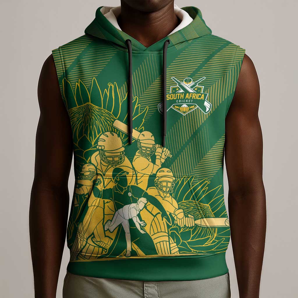 Custom South Africa Cricket Champion Sleeveless Hoodie Proteas Rock The World - African Pride