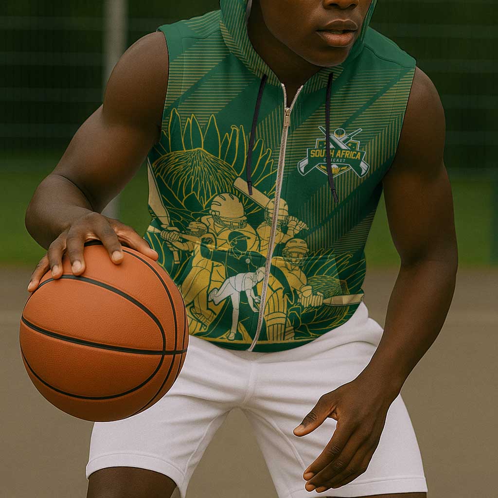Custom South Africa Cricket Champion Sleeveless Zip Hoodie Proteas Rock The World - African Pride