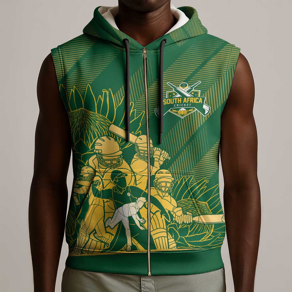 Custom South Africa Cricket Champion Sleeveless Zip Hoodie Proteas Rock The World - African Pride