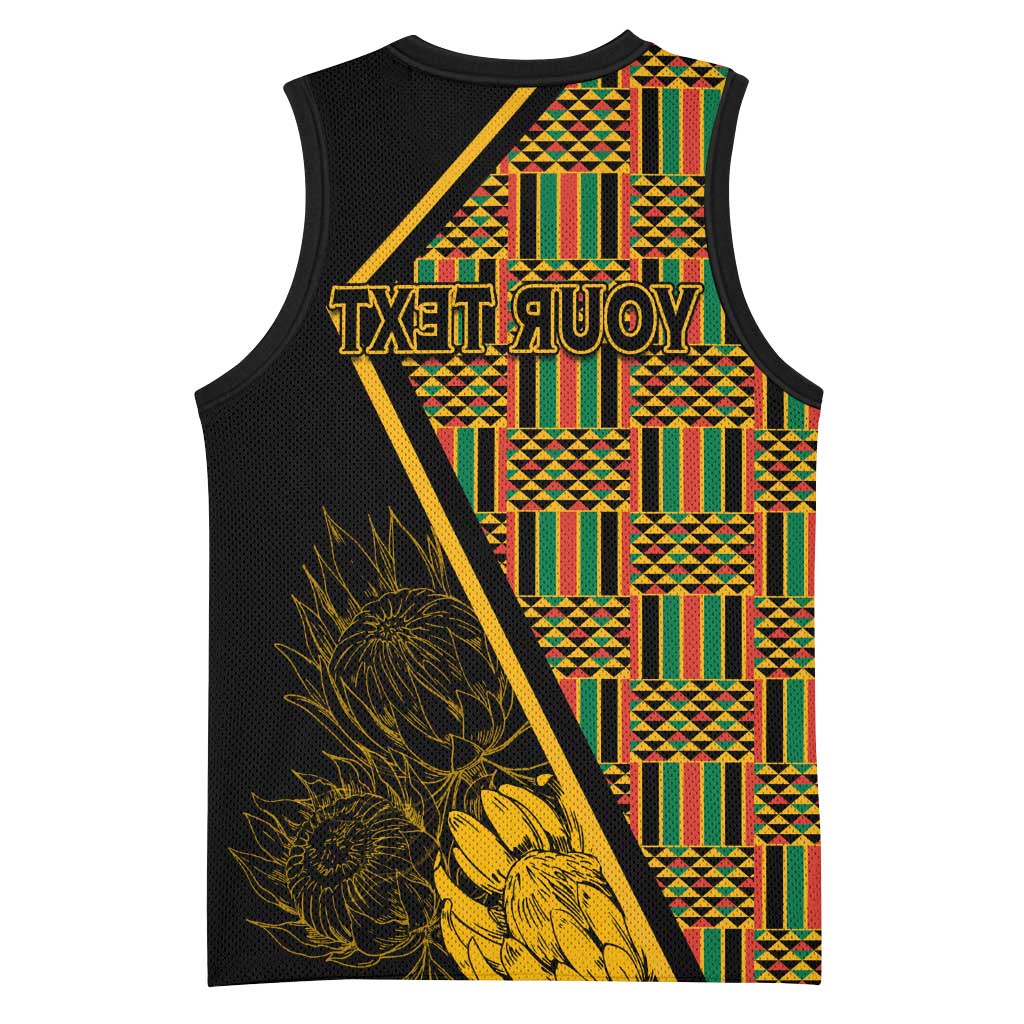 Personalised South African Heritage Day Basketball Jersey Kente Ethnic Patterns Mix Protea - African Pride