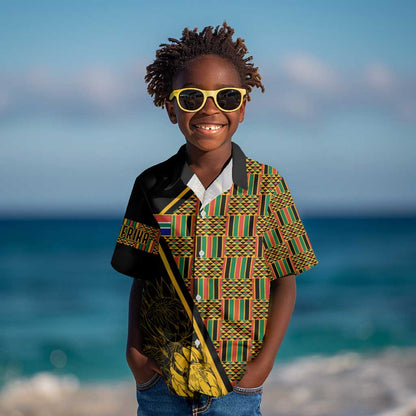 Personalised South African Heritage Day Kid Hawaiian Shirt Kente Ethnic Patterns Mix Protea