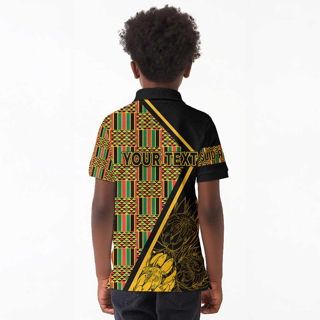 Personalised South African Heritage Day Kid Polo Shirt Kente Ethnic Patterns Mix Protea