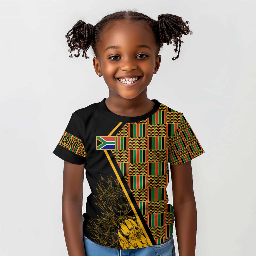 Personalised South African Heritage Day Kid T shirt Kente Ethnic Patterns Mix Protea