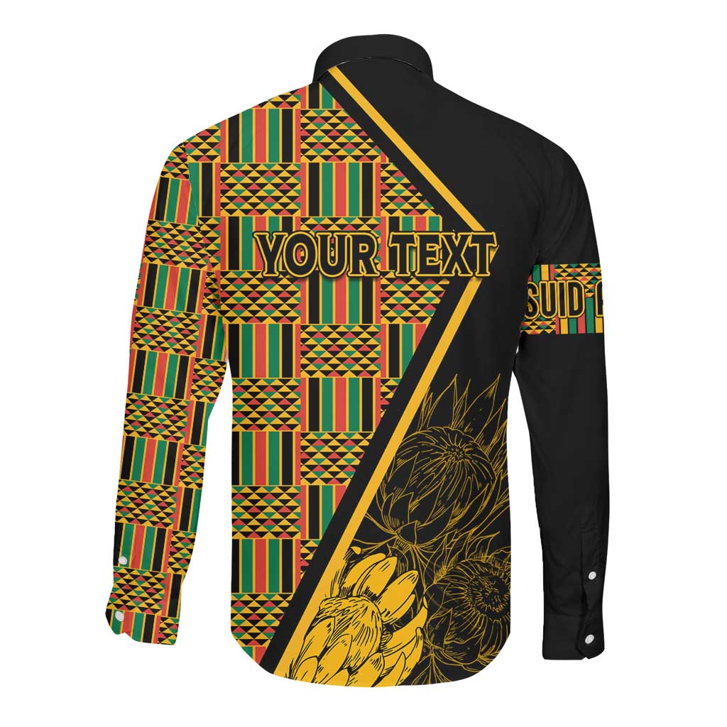 Personalised South African Heritage Day Long Sleeve Button Shirt Kente Ethnic Patterns Mix Protea
