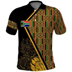 Personalised South African Heritage Day Polo Shirt Kente Ethnic Patterns Mix Protea