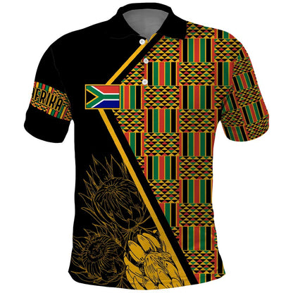 Personalised South African Heritage Day Polo Shirt Kente Ethnic Patterns Mix Protea