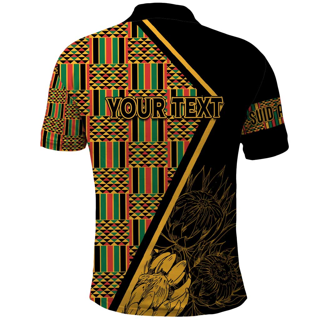 Personalised South African Heritage Day Polo Shirt Kente Ethnic Patterns Mix Protea