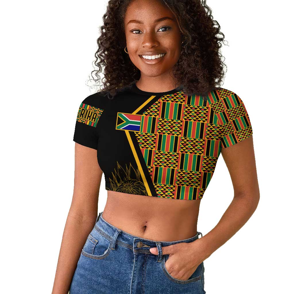 Personalised South African Heritage Day Raglan Cropped T shirt Kente Ethnic Patterns Mix Protea