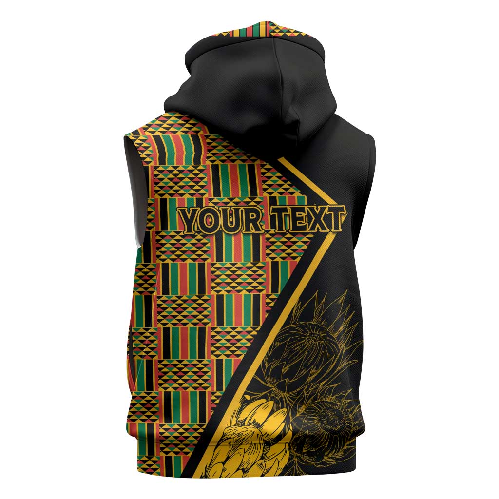 Personalised South African Heritage Day Sleeveless Hoodie Kente Ethnic Patterns Mix Protea - African Pride