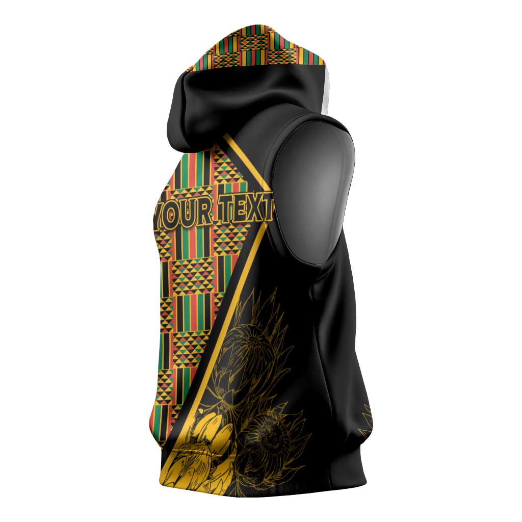 Personalised South African Heritage Day Sleeveless Hoodie Kente Ethnic Patterns Mix Protea - African Pride