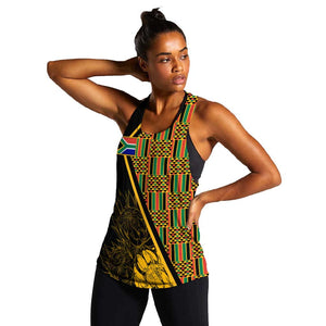 Personalised South African Heritage Day Women Racerback Tank Kente Ethnic Patterns Mix Protea