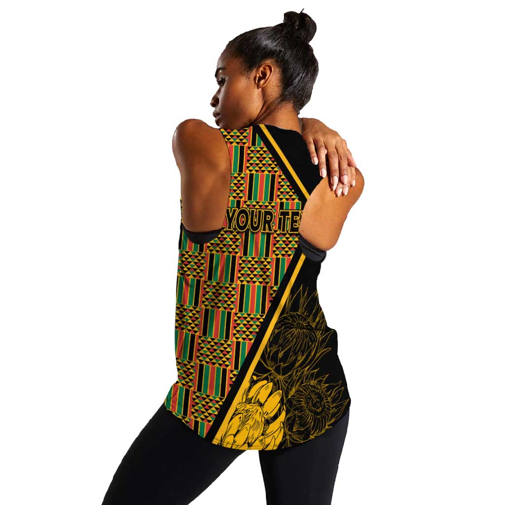 Personalised South African Heritage Day Women Racerback Tank Kente Ethnic Patterns Mix Protea