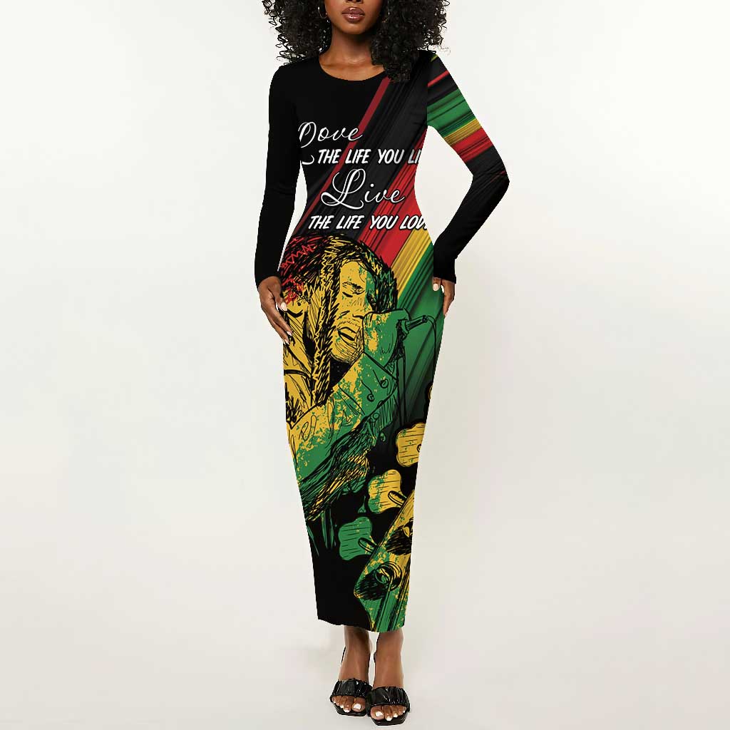 Personalised Afro Vibes Long Sleeve Bodycon Dress Reggae King - Live The Way You Love LT7