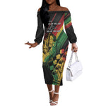 Personalised Afro Vibes Off The Shoulder Long Sleeve Dress Reggae King - Live The Way You Love