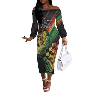 Personalised Afro Vibes Off The Shoulder Long Sleeve Dress Reggae King - Live The Way You Love