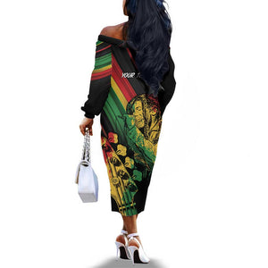 Personalised Afro Vibes Off The Shoulder Long Sleeve Dress Reggae King - Live The Way You Love
