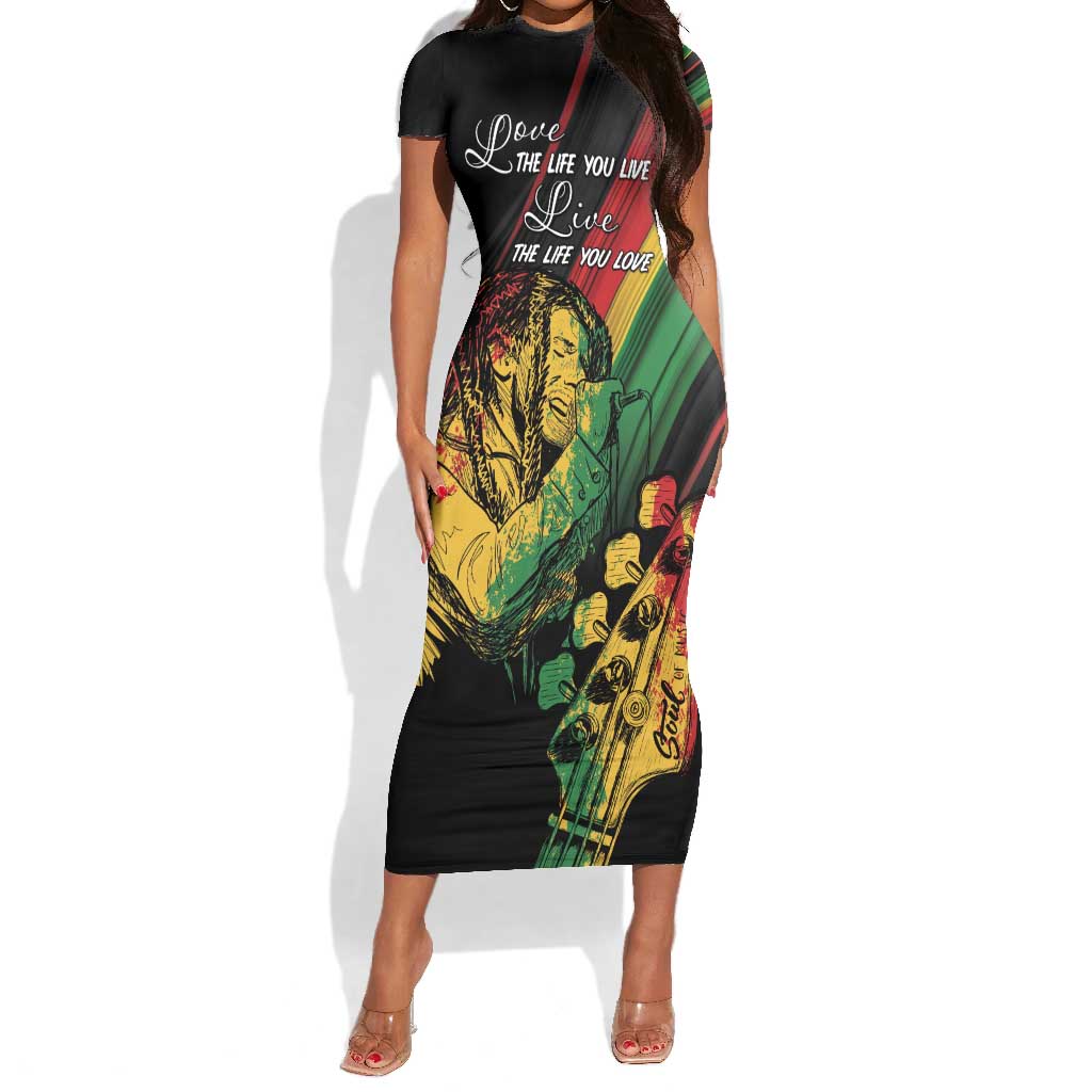 Personalised Afro Vibes Short Sleeve Bodycon Dress Reggae King - Live The Way You Love LT7