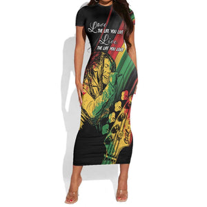 Personalised Afro Vibes Short Sleeve Bodycon Dress Reggae King - Live The Way You Love LT7