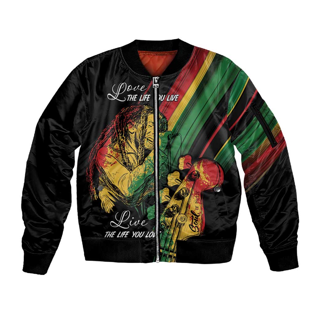 Personalised Afro Vibes Sleeve Zip Bomber Jacket Reggae King - Live The Way You Love