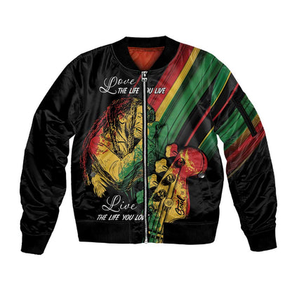 Personalised Afro Vibes Sleeve Zip Bomber Jacket Reggae King - Live The Way You Love