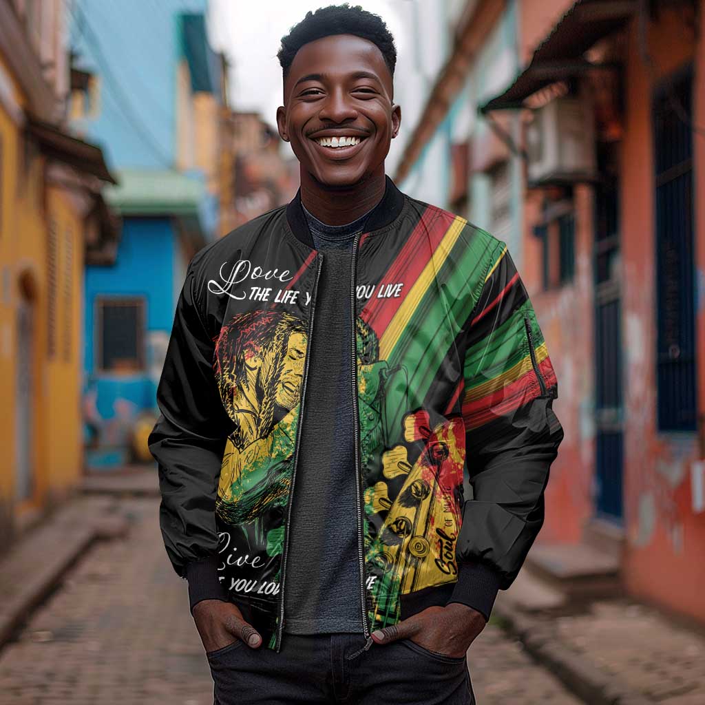 Personalised Afro Vibes Sleeve Zip Bomber Jacket Reggae King - Live The Way You Love