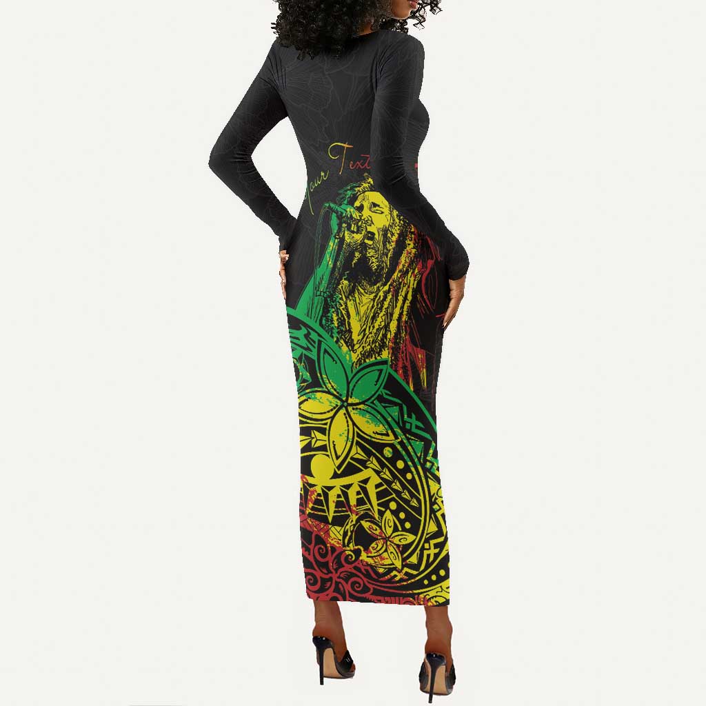Personalised Jawaiian Reggae Long Sleeve Bodycon Dress Afro-Polynesian Style LT7