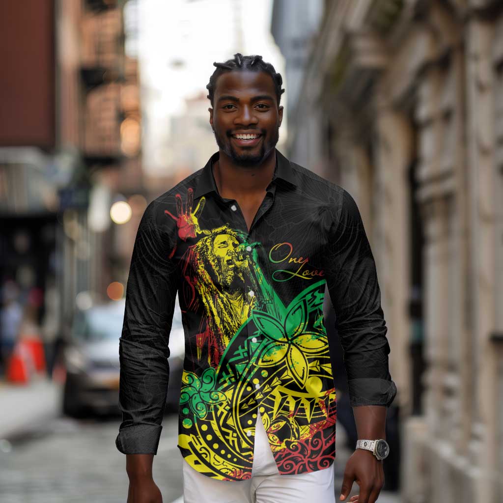 Personalised Jawaiian Reggae Long Sleeve Button Shirt Afro-Polynesian Style