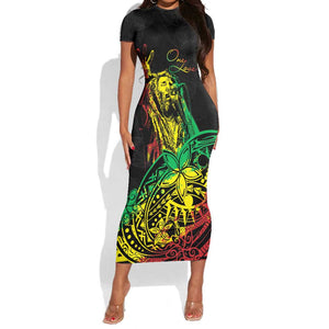 Personalised Jawaiian Reggae Short Sleeve Bodycon Dress Afro-Polynesian Style LT7